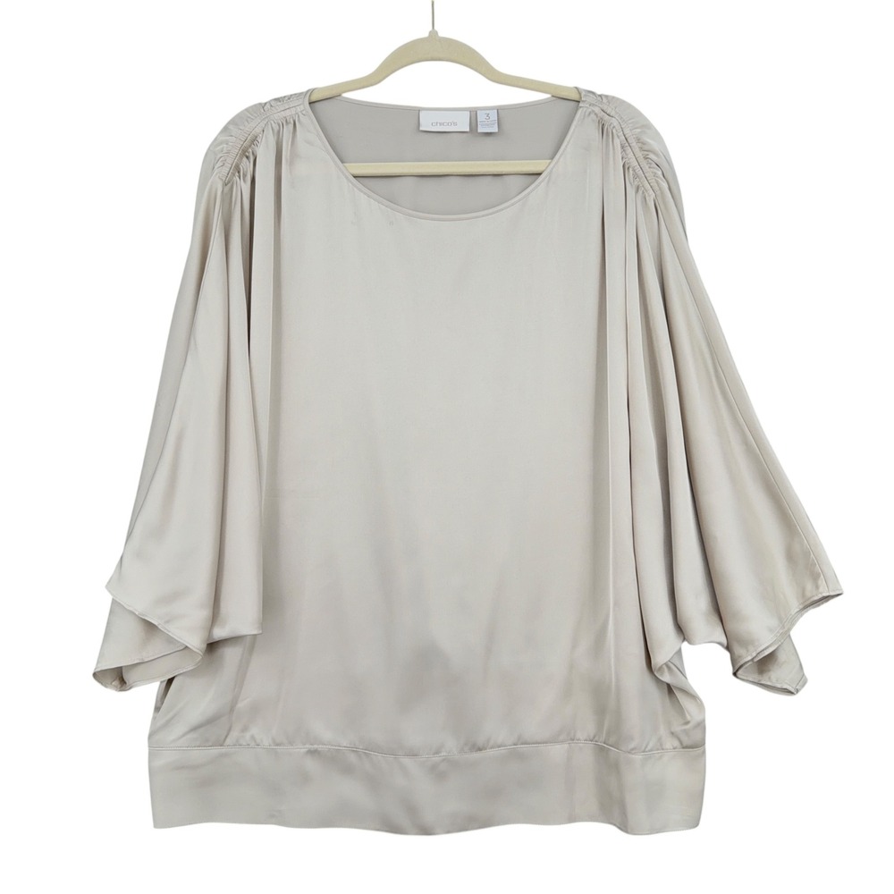 Chico's Dolman Blouse Women 3 Polyester Spandex Champagne Beige